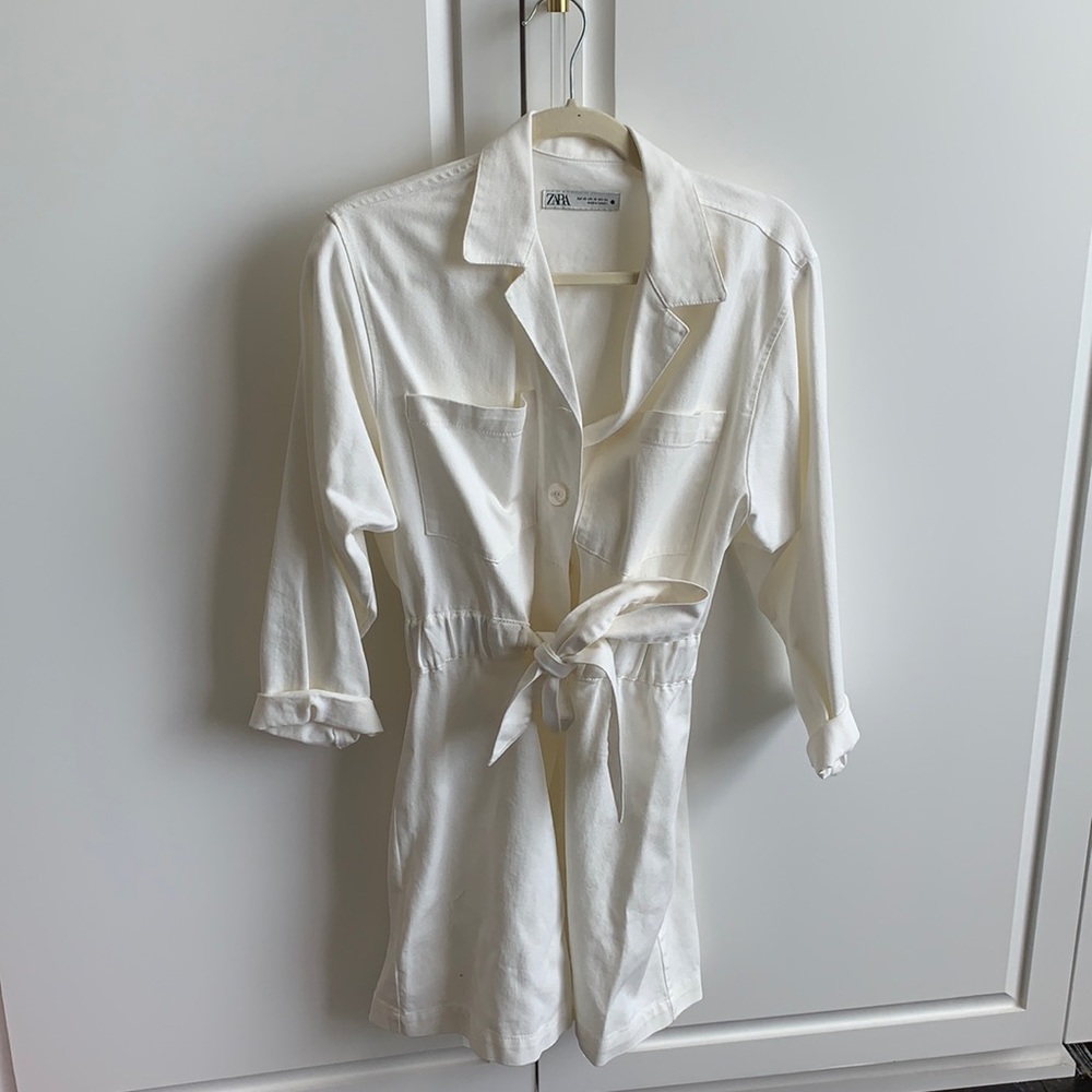 ZARA button down with tie white dress XS